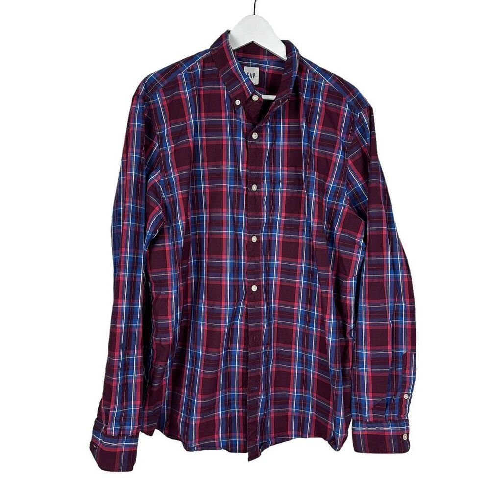Gap XL Button Front Poplin Plaid Mens Shirt 90s Preppy